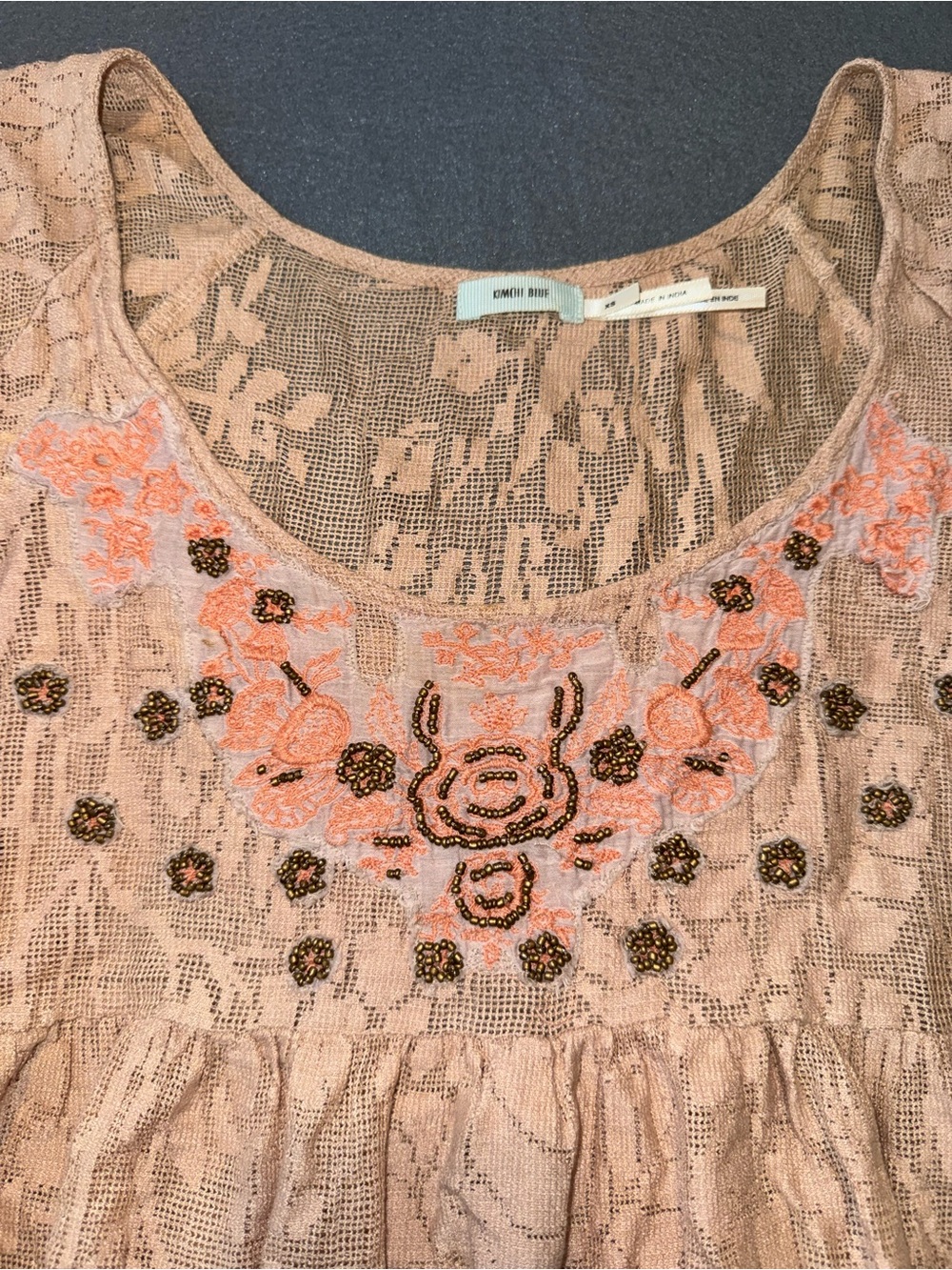 Kimchi Blue XS Lace Peplum Top Beaded Embroidered Boho - Picture 2 of 10